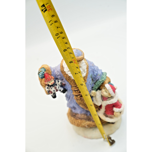 Vintage Santa Figurine w/ Child & Toy Bag – Blue Robe – 10" Tall Holiday Decor - Picture 2 of 7